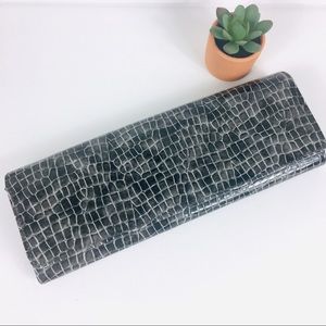 Grey Faux Croc Fold-Over Clutch Handbag
